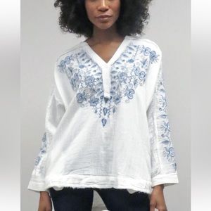 Kyla Seo Joanie Blouse White Floral Embroidered Bohemian Size S
